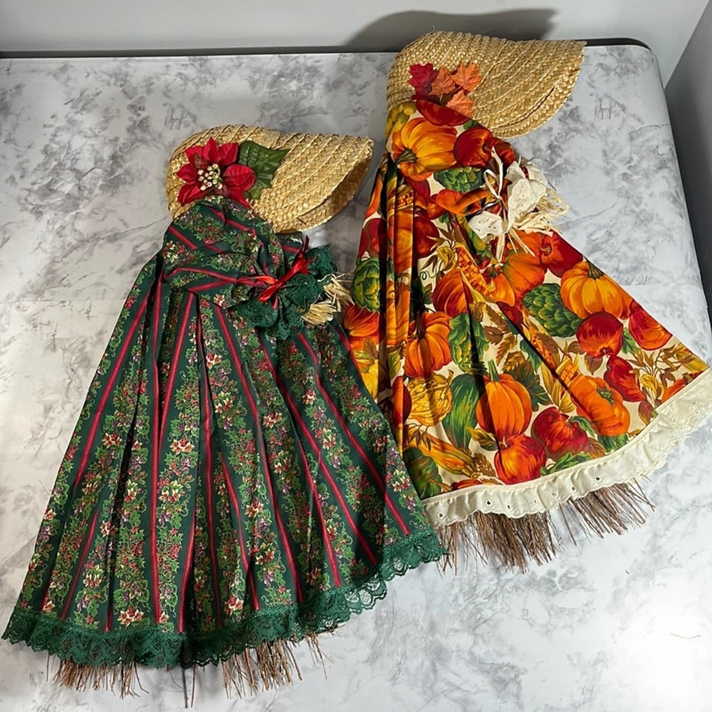 Vintage Handcrafted Holiday Country Decor Broom Dolls Set Of 2 - Picture 1 of 14